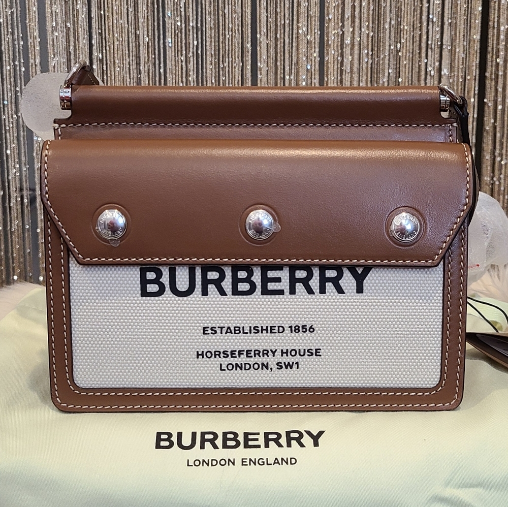 🔥BURBERRY HORSEFERRY MINI CANVAS & LEATHER BAG!